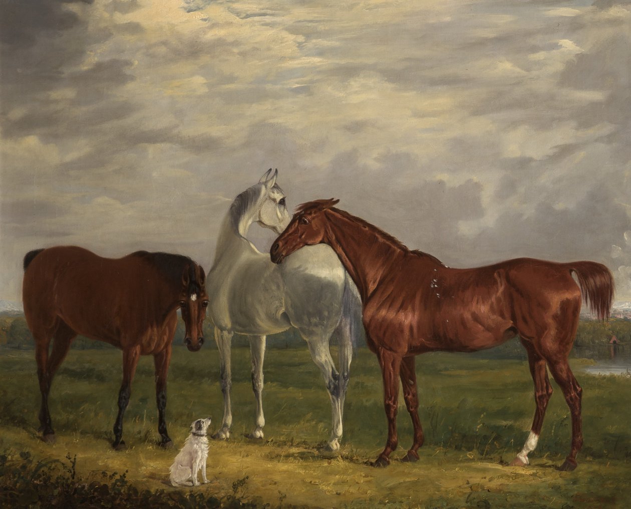 Trois chevaux du 2e Lord de Tabley et son chien, Vic, 1838