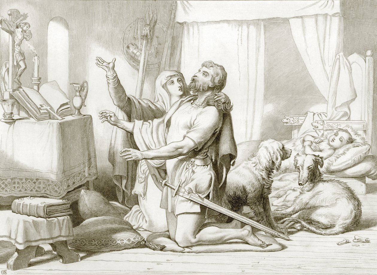 Comment Torfrida apprend à Hereward à prier (gravure) - Henry Courtney (after) Selous