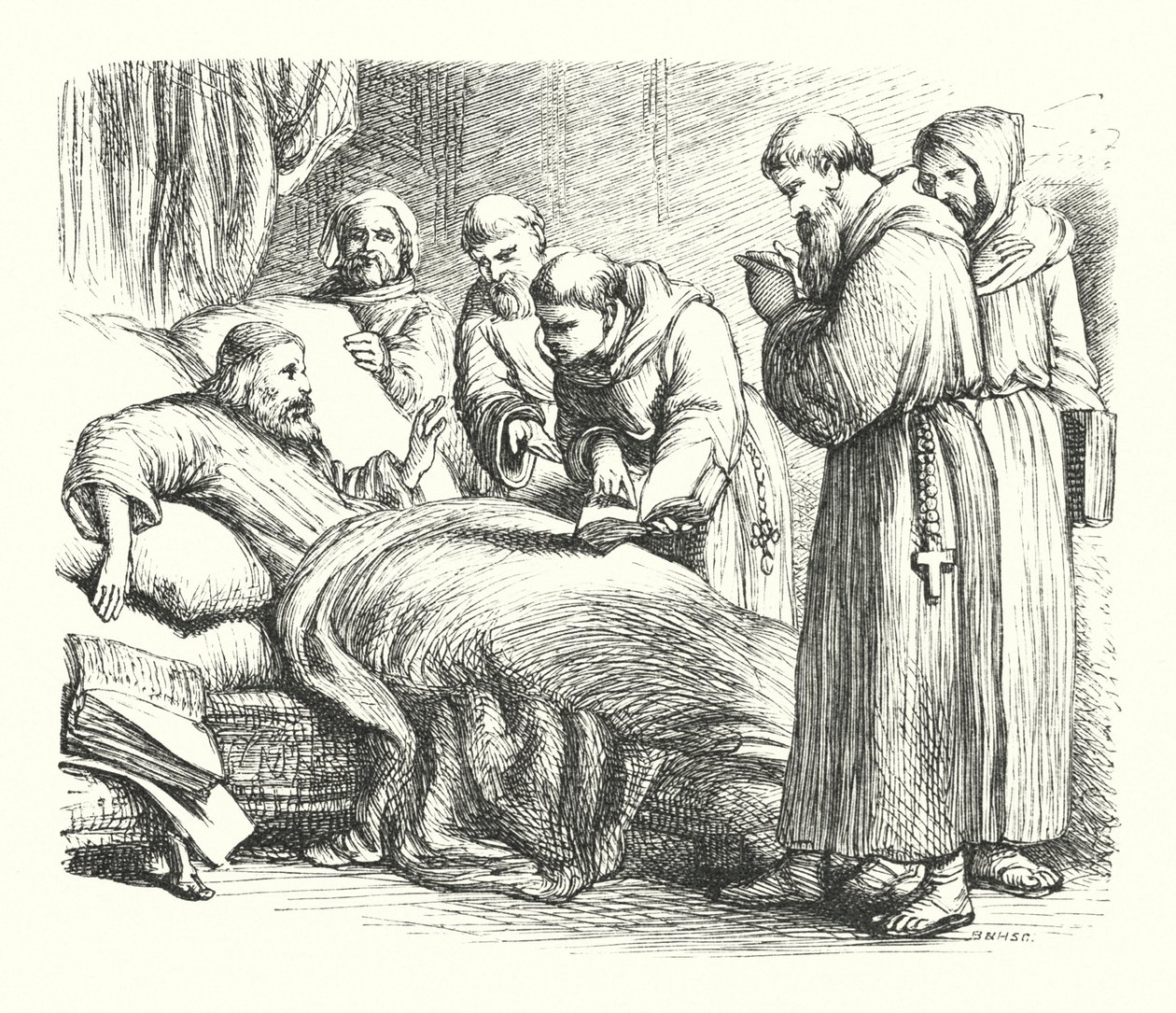 Wycliffe sur son lit de mort (gravure) - Henry Courtney (after) Selous