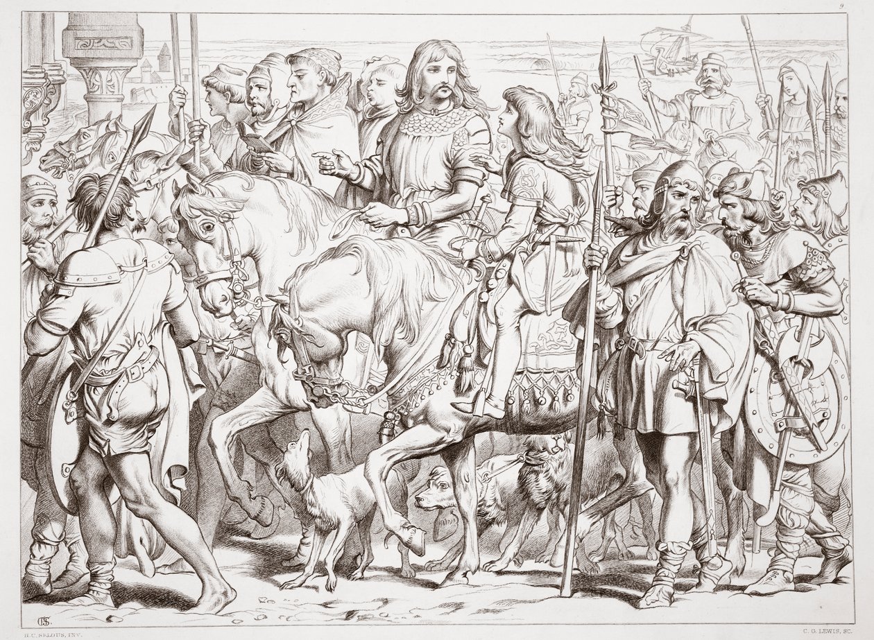 Comment Hereward entre dans la forteresse consacrée de St. Bertin, illustration de Hereward the Great par Charles Kingsley, pub. 1870, gravé par C.G. Lewis - Henry Courtney Selous
