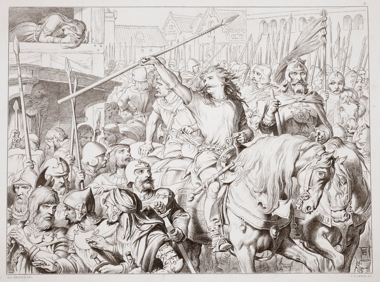 Comment Hereward est devenu Berserker, illustration de Hereward the Great par Charles Kingsley, pub. 1870, gravé par C.G. Lewis - Henry Courtney Selous