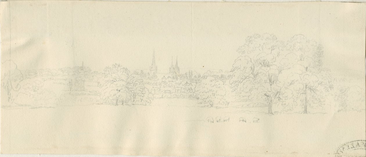 Lichfield - Vue nord (lointaine): dessin au crayon, nd [1788-1855] - Henry Curzon Allport