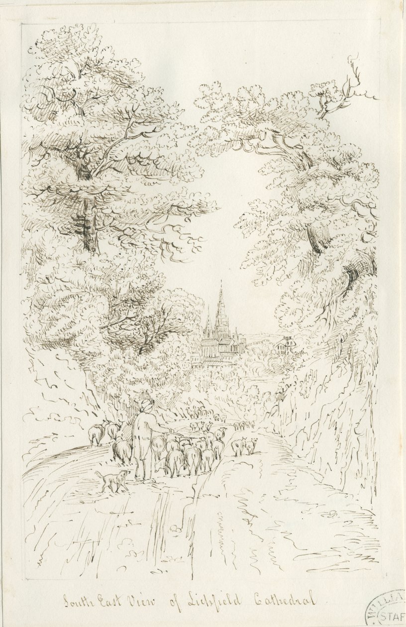 Cathédrale de Lichfield - Vue Sud-Est (lointaine) - Henry Curzon Allport