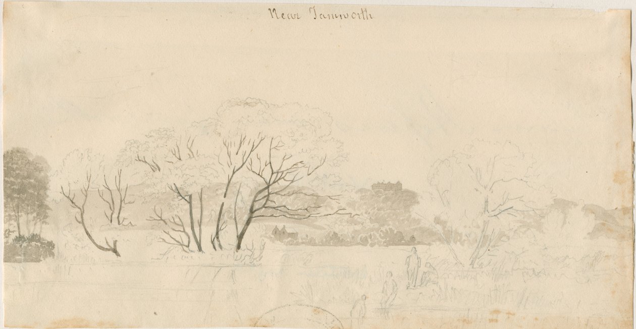 Tamworth - Vue lointaine : dessin au crayon, nd [1788-1855] - Henry Curzon Allport