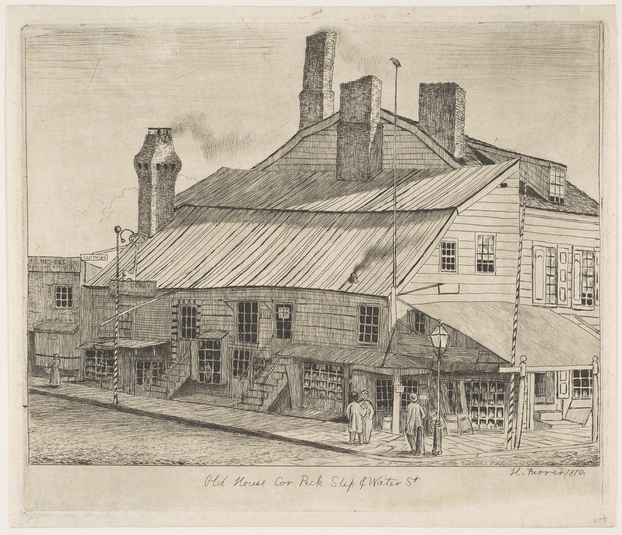 Vieille maison, coin de Peck Slip et Water Street de Scènes du vieux New York, 1870 - Henry Farrer