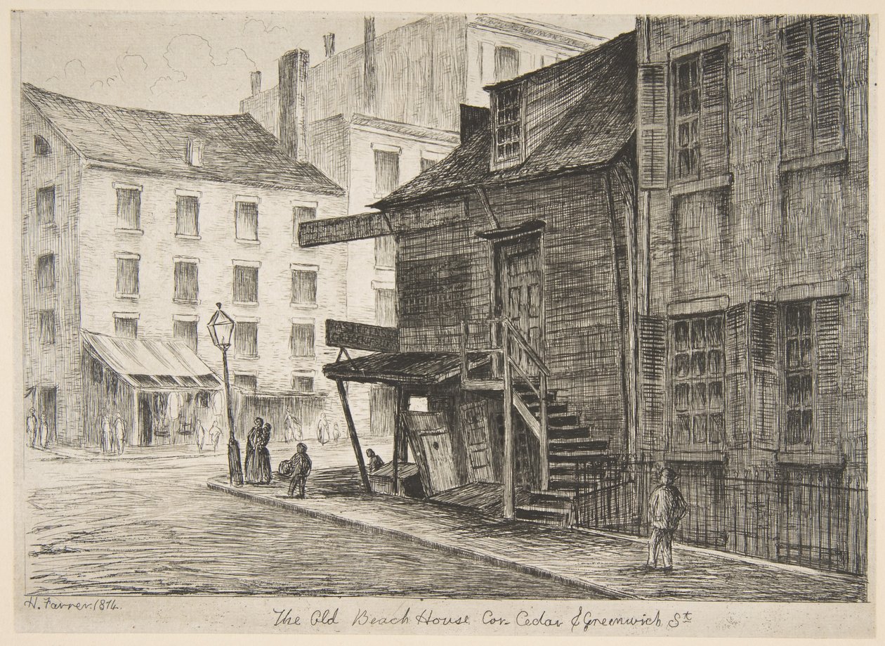 La vieille maison de plage, à l’angle de Cedar Street et Greenwich Street, tiré de «Scènes du vieux New York» - Henry Farrer