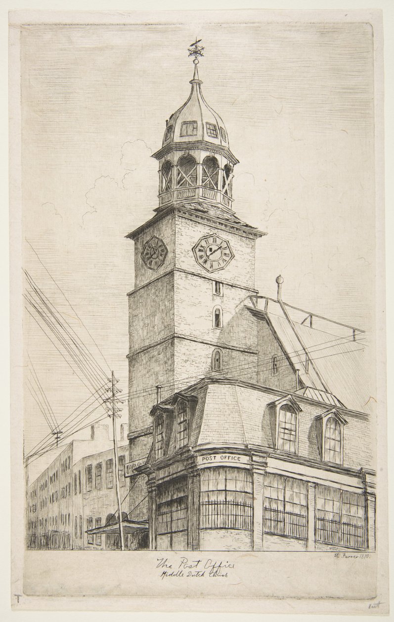 Le bureau de poste, Middle Dutch Church, de «Scènes du vieux New York» - Henry Farrer
