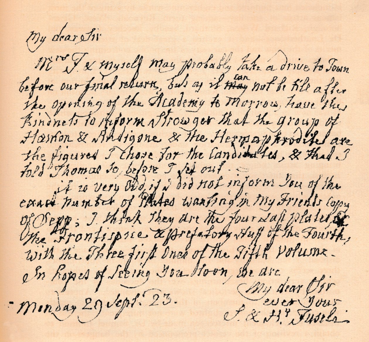 Une lettre de Henry Fuseli, 29 septembre 1823 1904 - Johann Heinrich Füssli