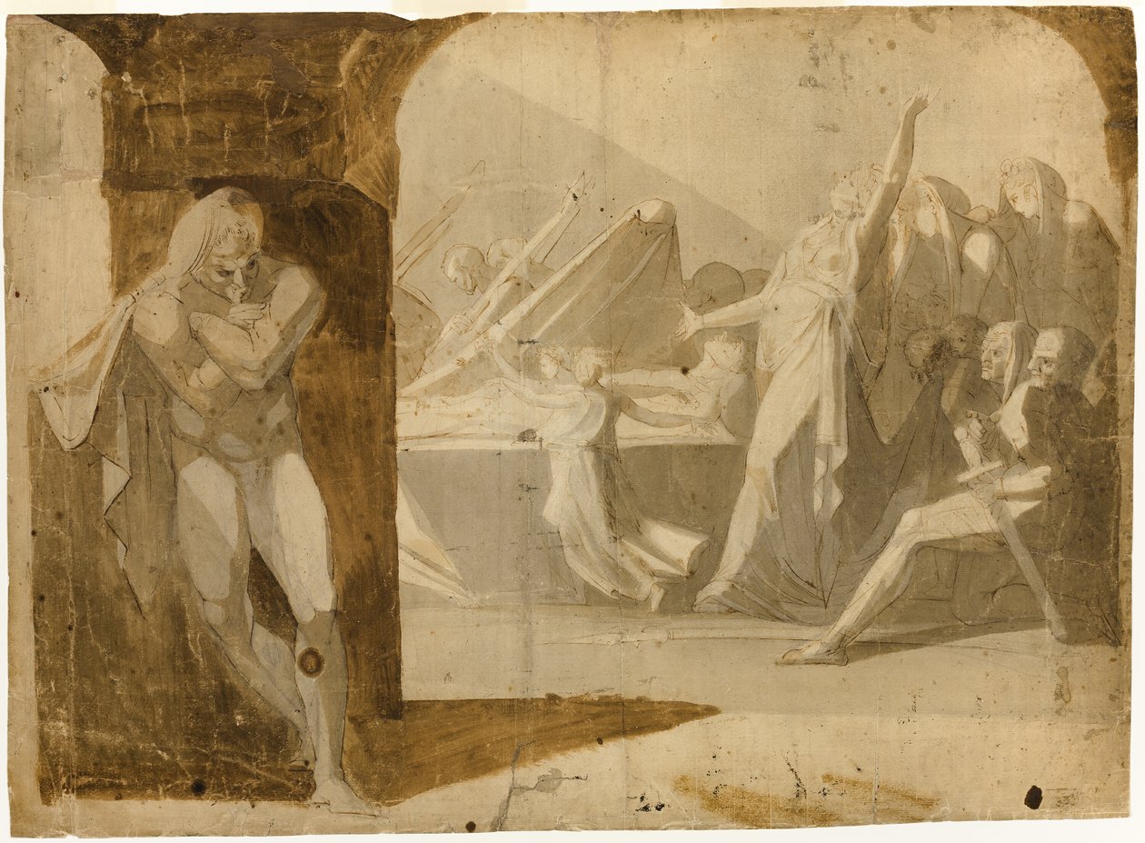 Le duc de Gloucester guettant Lady Anne lors du cortège funèbre de son beau-père, le roi Henri VI (recto); Nu masculin debout, penché en avant (verso) - Johann Heinrich Füssli
