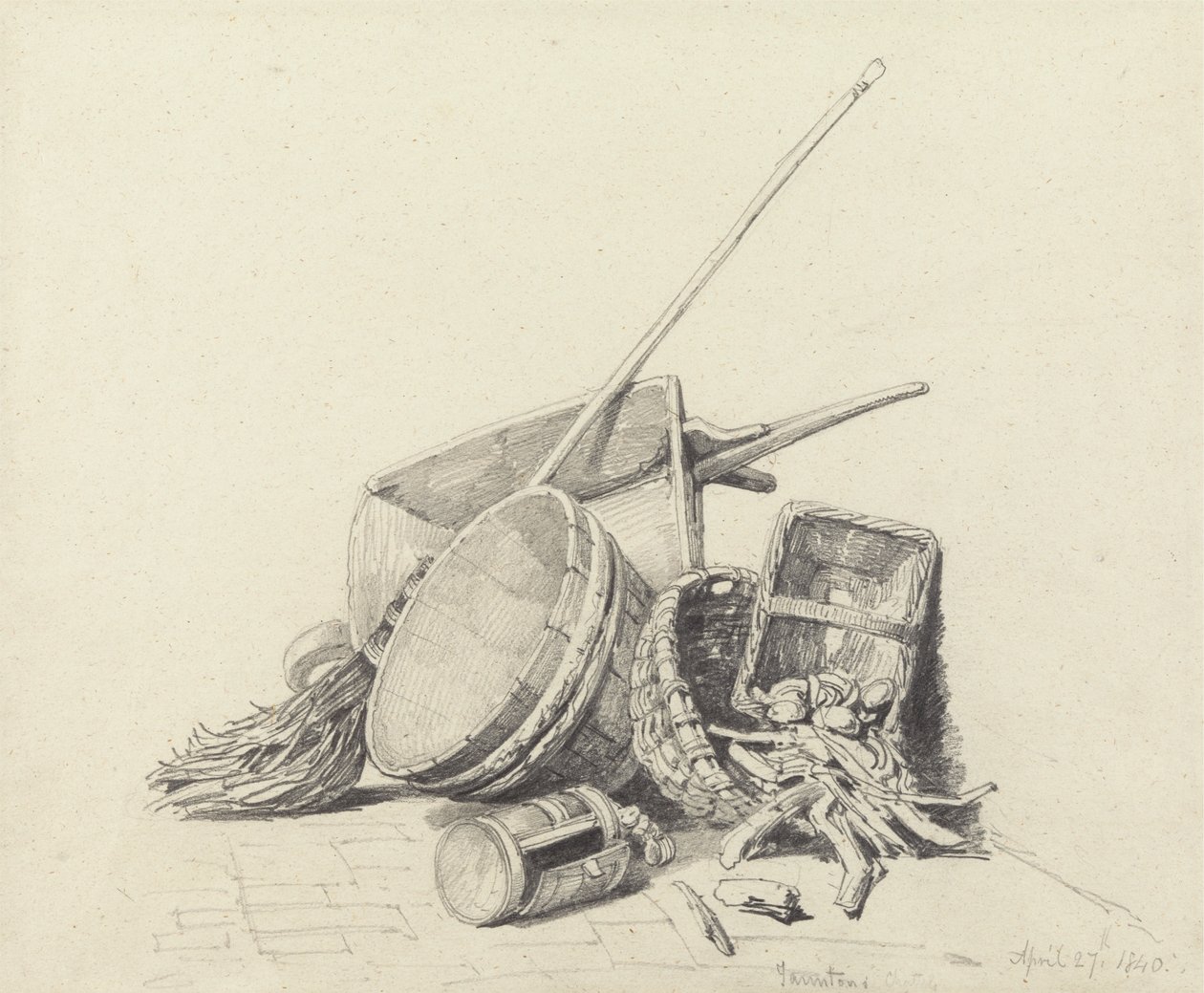 Nature morte avec brouette et paniers, 27 avril 1840 - Henry Harris Lines