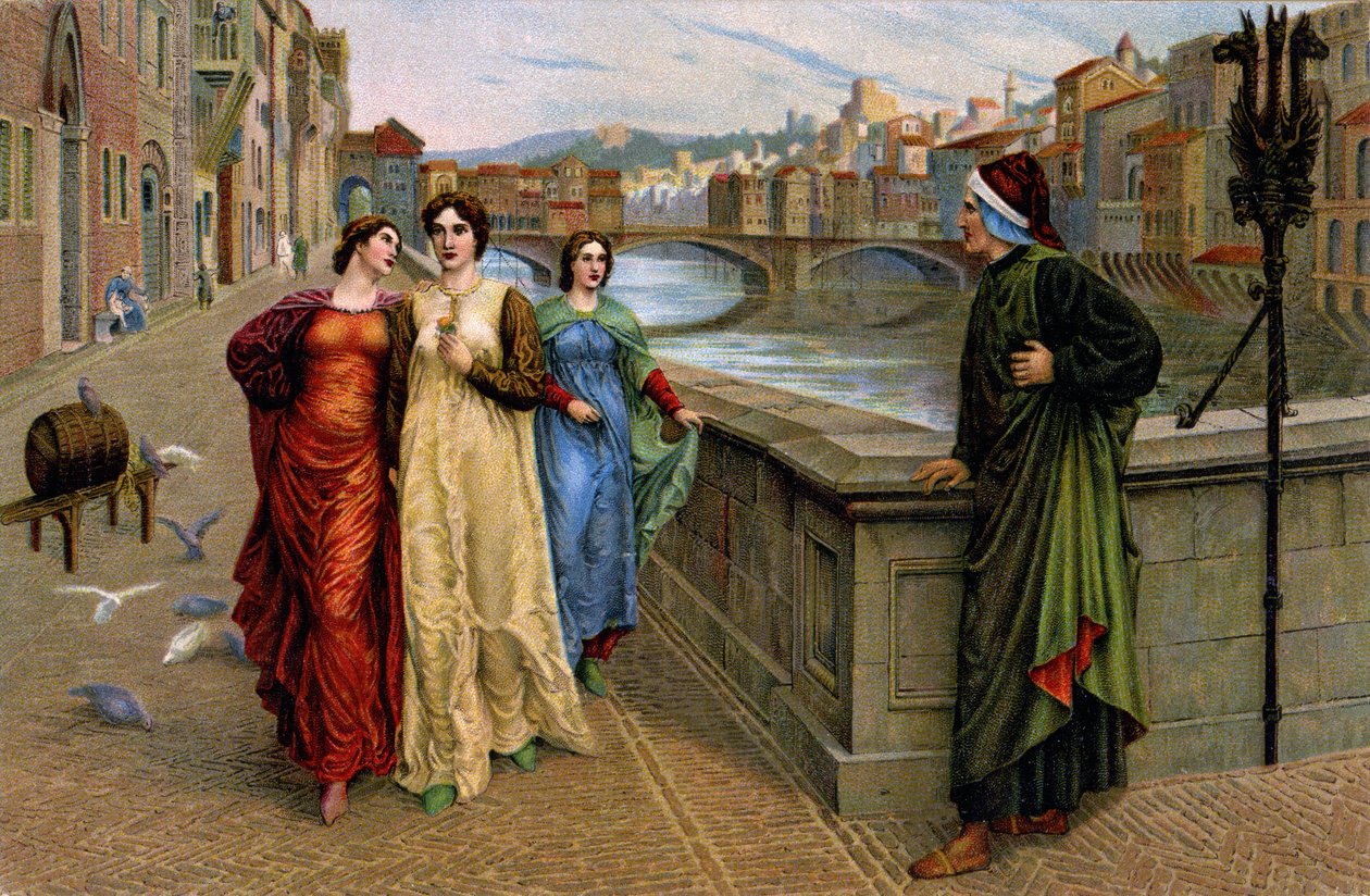 Dante Alighieri rencontrant sa muse Beatrice Portinari à Florence, vers 1890 - Henry Holiday