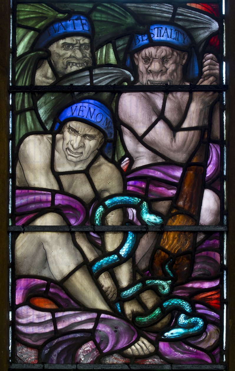 Yeovil, St John The Baptist, Lowndes & Drury, Henry Holiday, Haine, Bestialité & Venin, 1917-18 - Henry Holiday