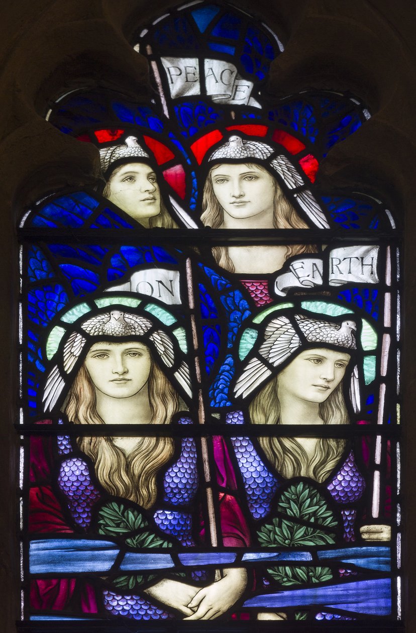 Yeovil, St John The Baptist, Lowndes & Drury, Henry Holiday, Paix sur Terre, Anges, 1917-18 - Henry Holiday