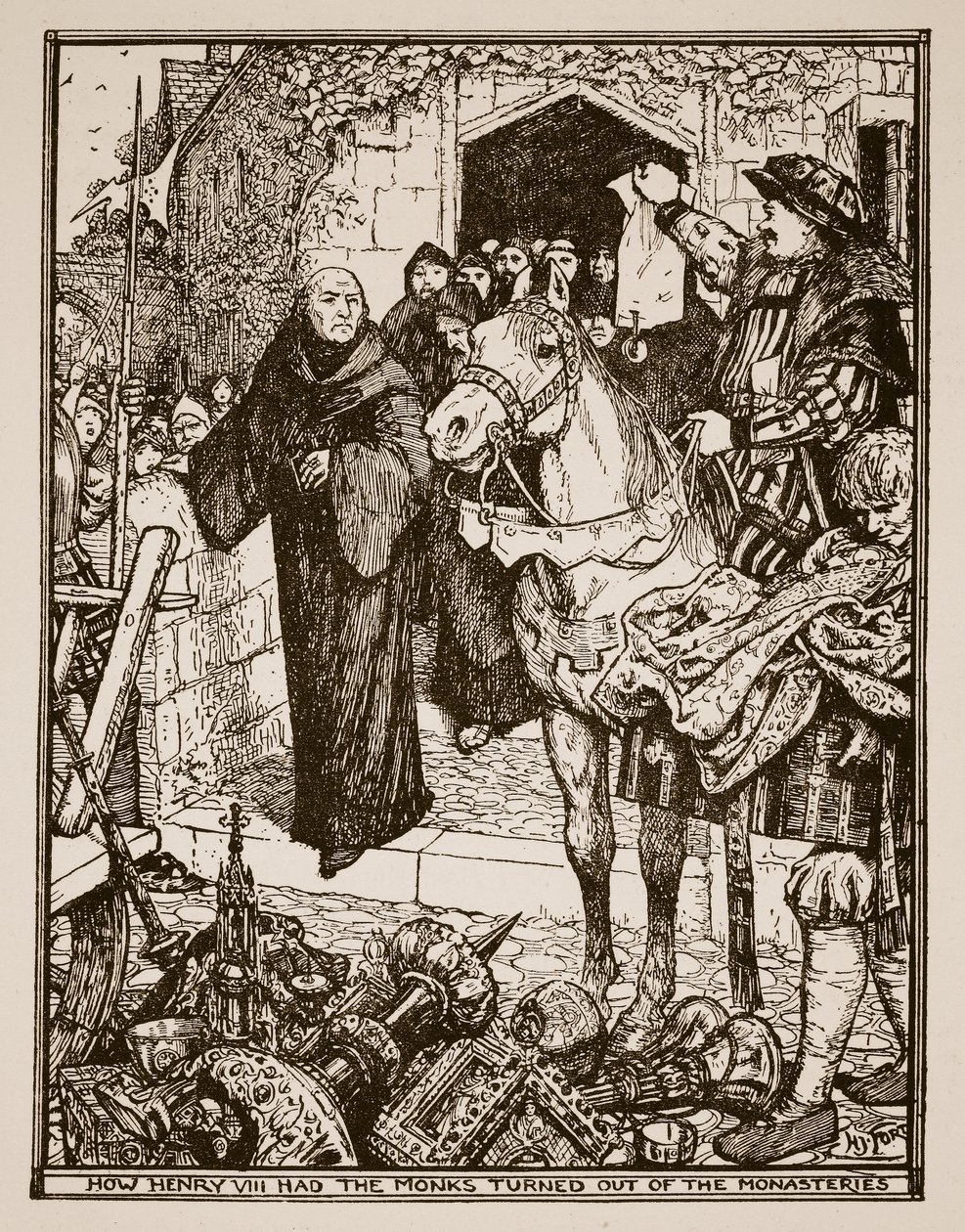 Comment Henri VIII a expulsé les moines des monastères, illustration de 