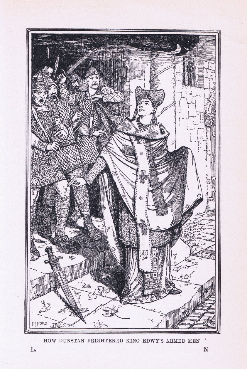 Saint Dunstan effraie les hommes armés du roi Edwy - Henry Justice Ford
