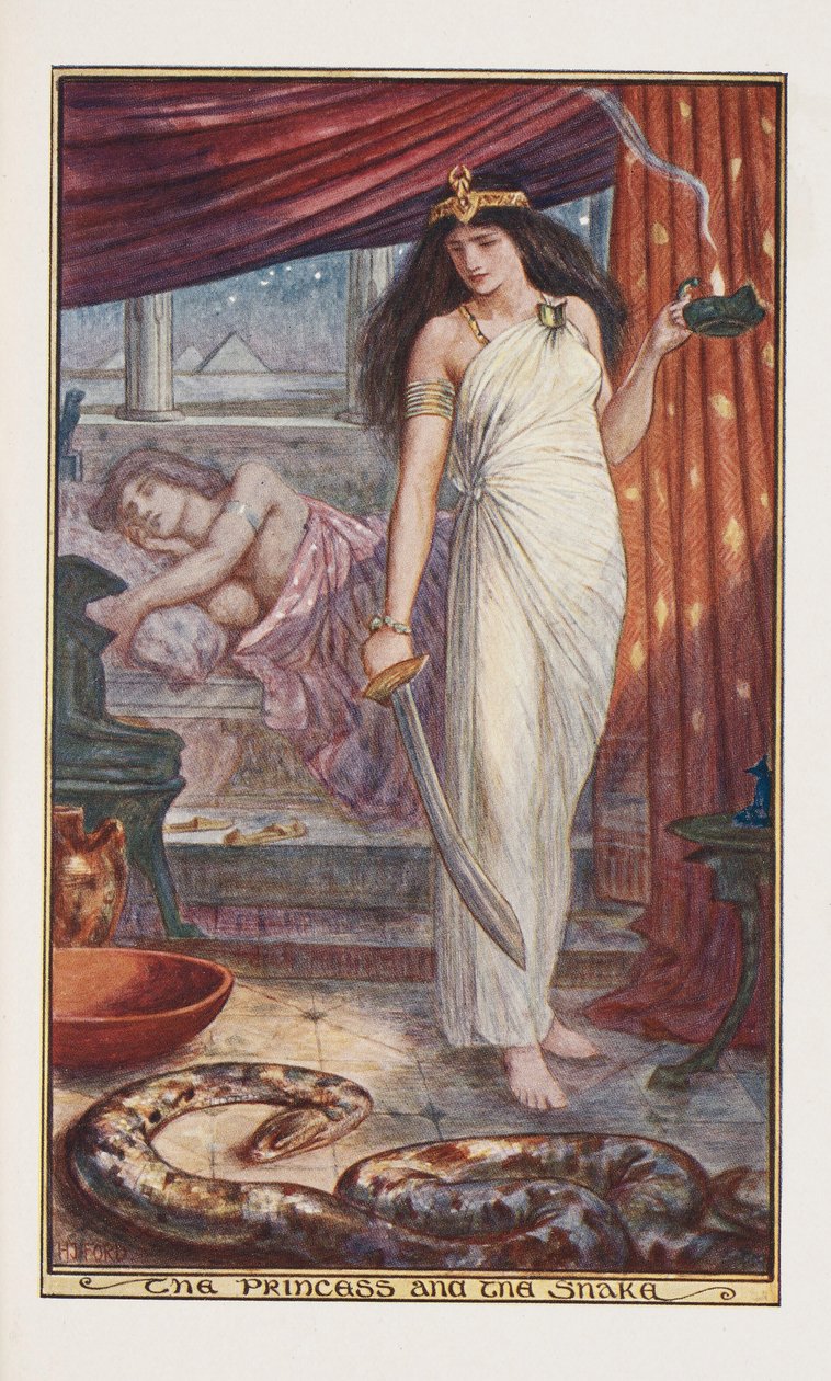 La princesse et le serpent, illustration du Livre des fées brunes par Andrew Laing, 1904 - Henry Justice Ford