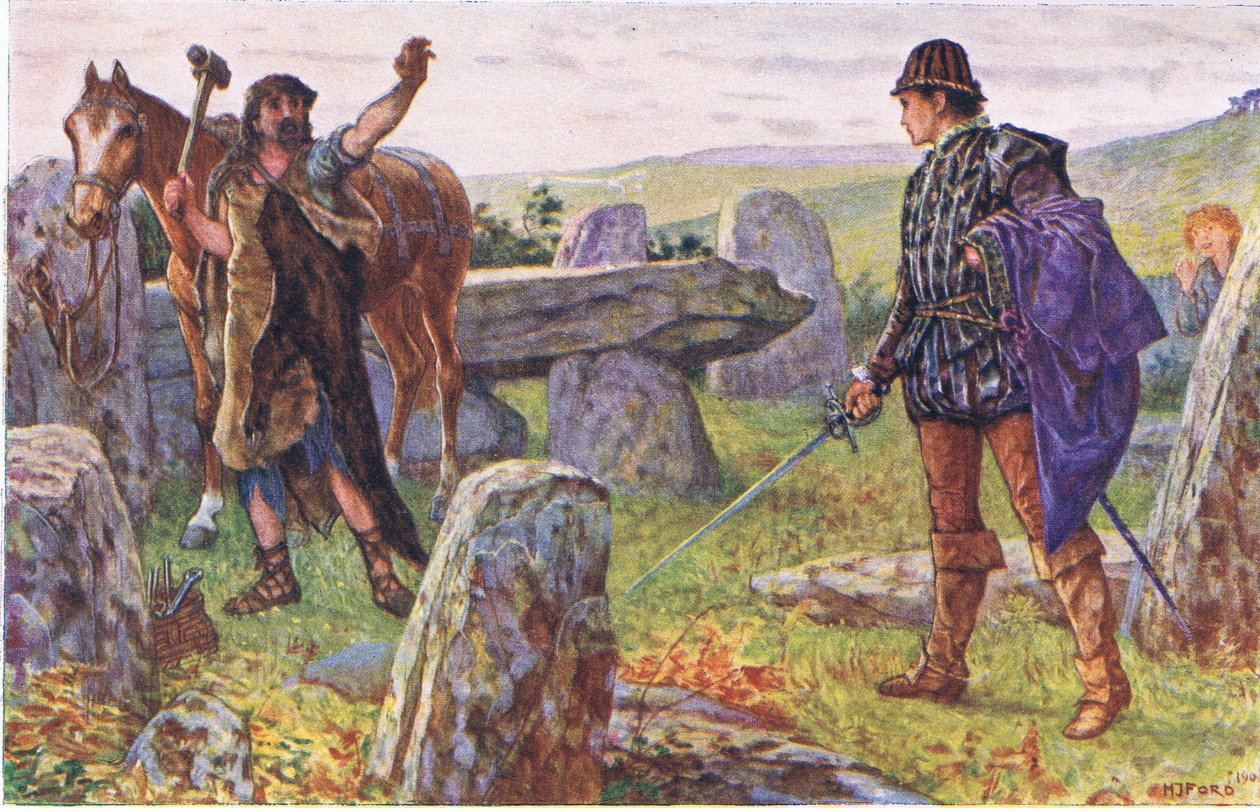 Tresilian confronte le maréchal mystérieux, illustration de Kenilworth, c.1910 - Henry Justice Ford