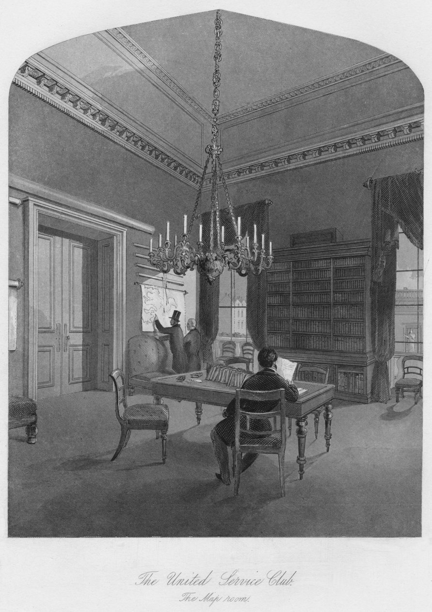 Le United Service Club. La salle des cartes, vers 1841 - Henry Melville