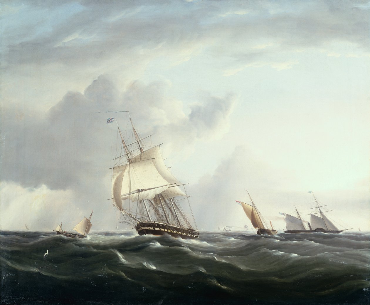 Une frégate, un bateau à aubes et des petites embarcations néerlandaises dans les Downs - Henry Moses