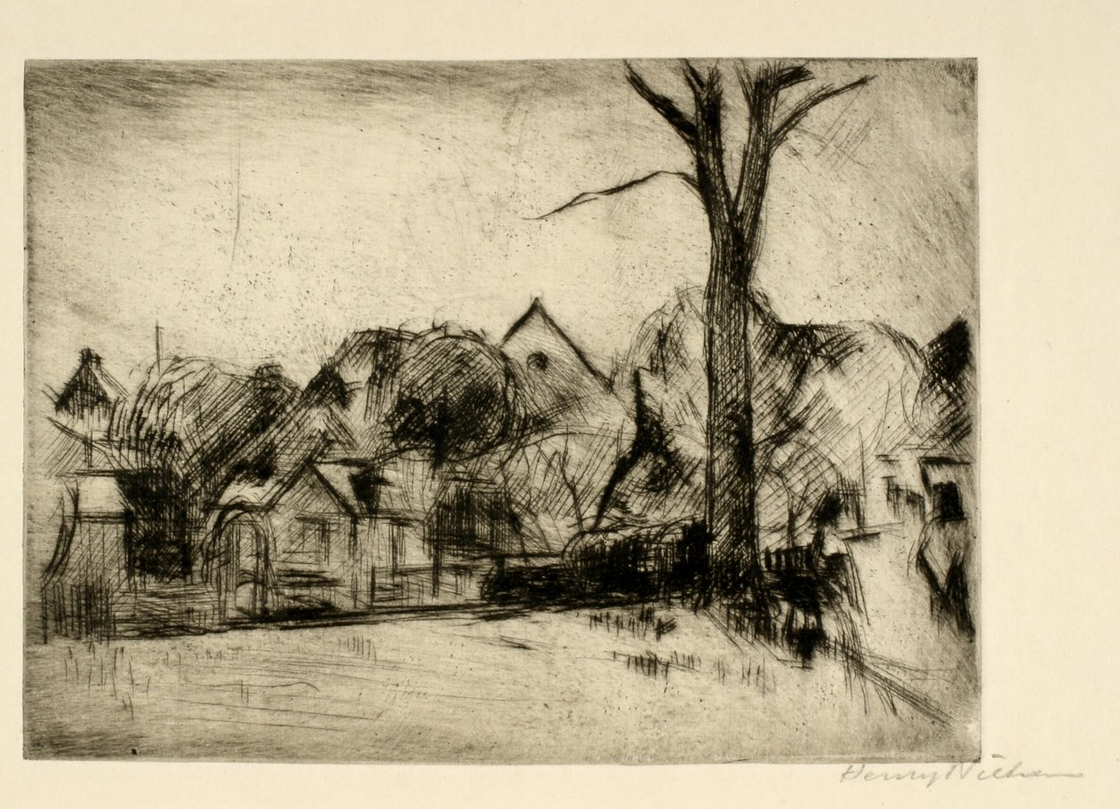 Paysage avec grand arbre et maisons - Henry Nielsen
