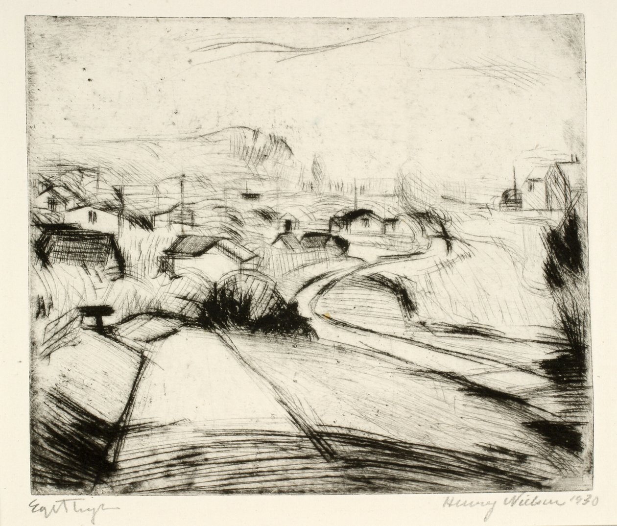 Paysage avec route et maisons - Henry Nielsen