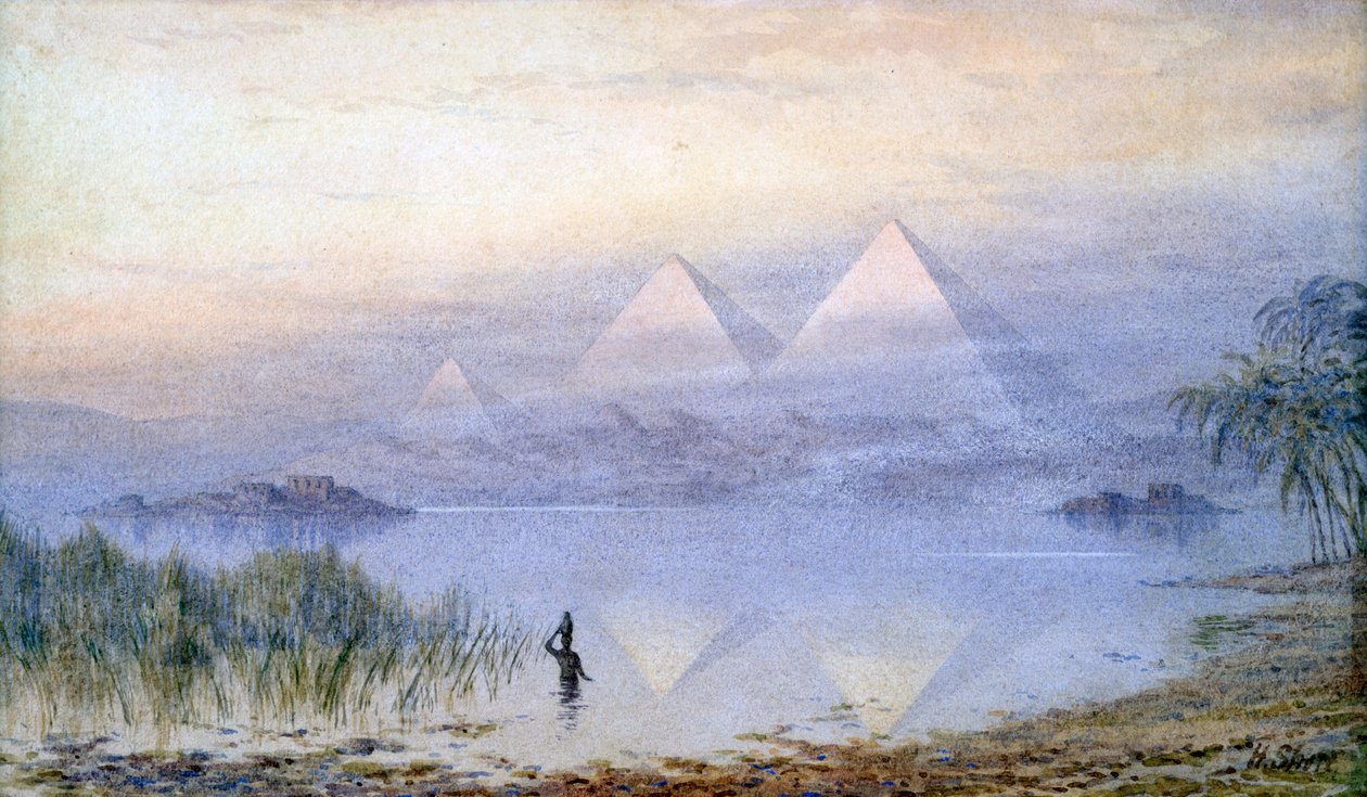 Les Pyramides pendant la crue du Nil, Égypte, 1888 - Henry Noel Shore