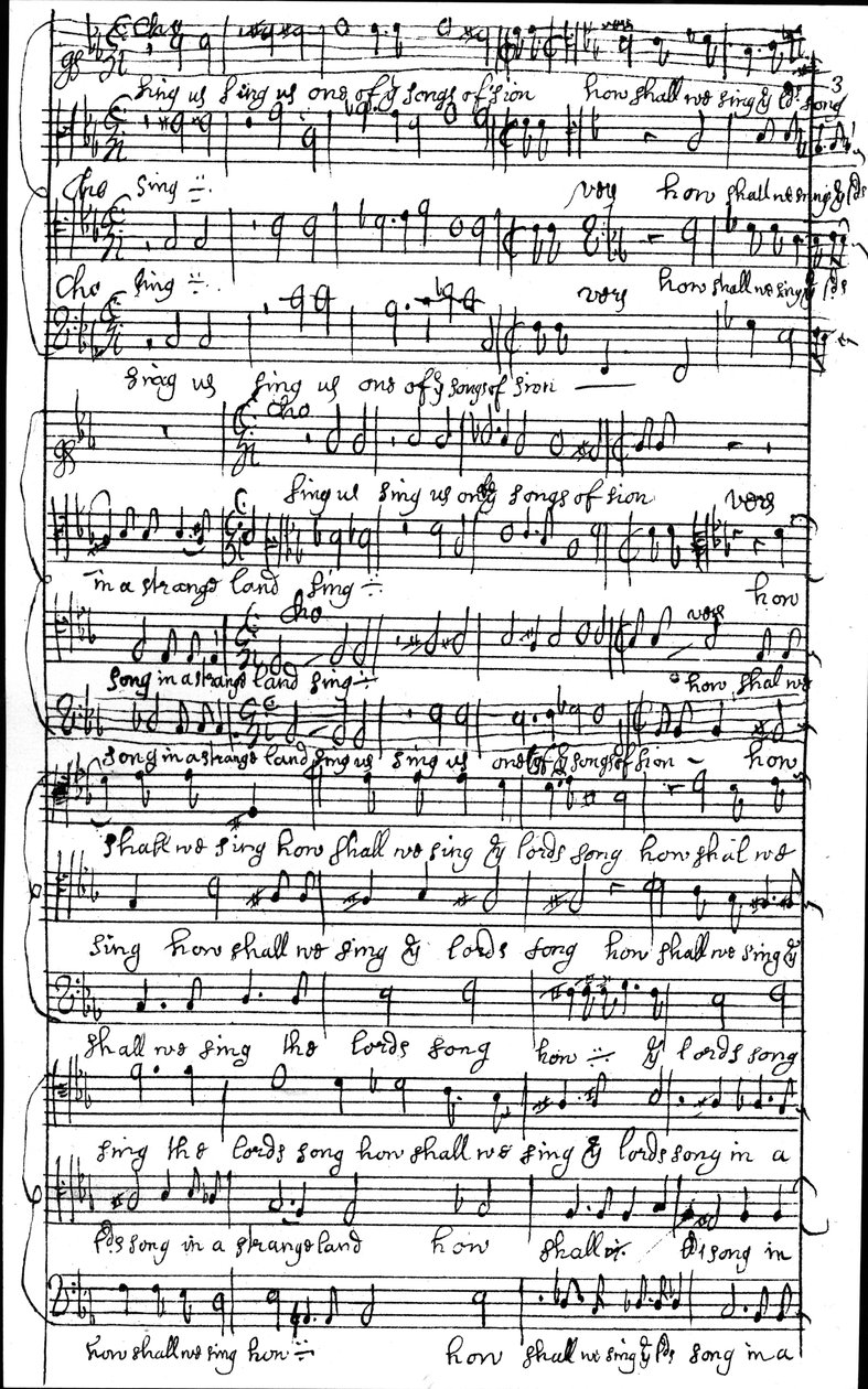 Manuscrit autographe de la partition du Psaume 137 Comment chanterons-nous le chant du Seigneur dans une terre étrangère, avant 1683 - Henry Purcell