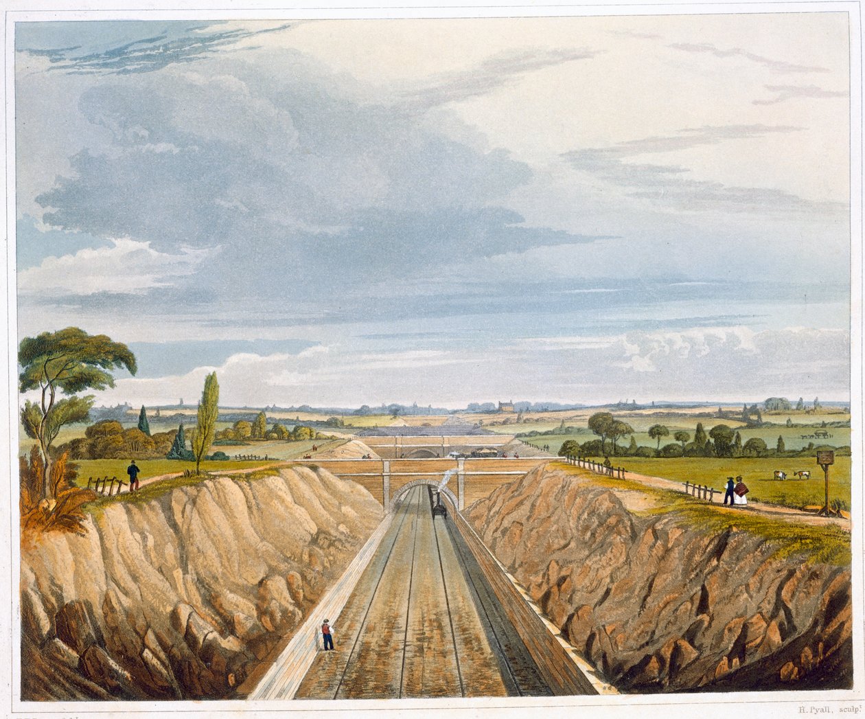 Près de Liverpool, en direction de Manchester, chemin de fer de Liverpool et Manchester, 1833 - Henry Pyall