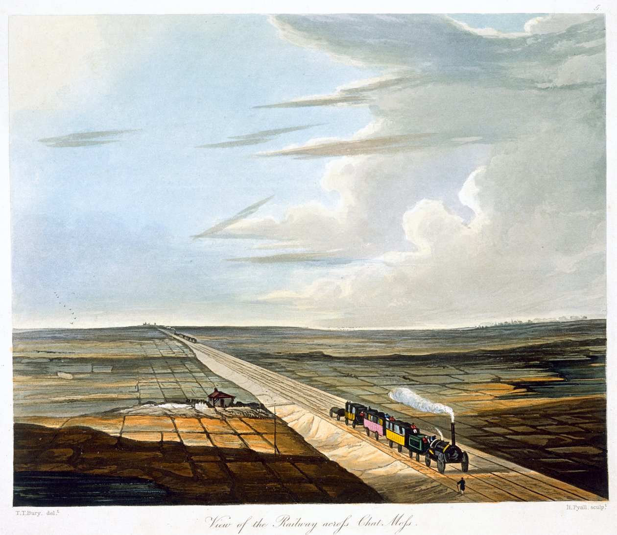 Vue du chemin de fer à travers Chat Moss, chemin de fer de Liverpool et Manchester, 1833 - Henry Pyall