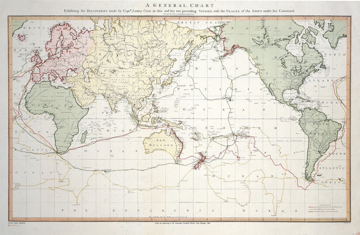 Carte générale montrant les découvertes faites par le capitaine James Cook lors de ce voyage et de ses deux précédents, avec les routes des navires sous son commandement. Par le lieutenant Roberts de la Marine Royale - Henry Roberts
