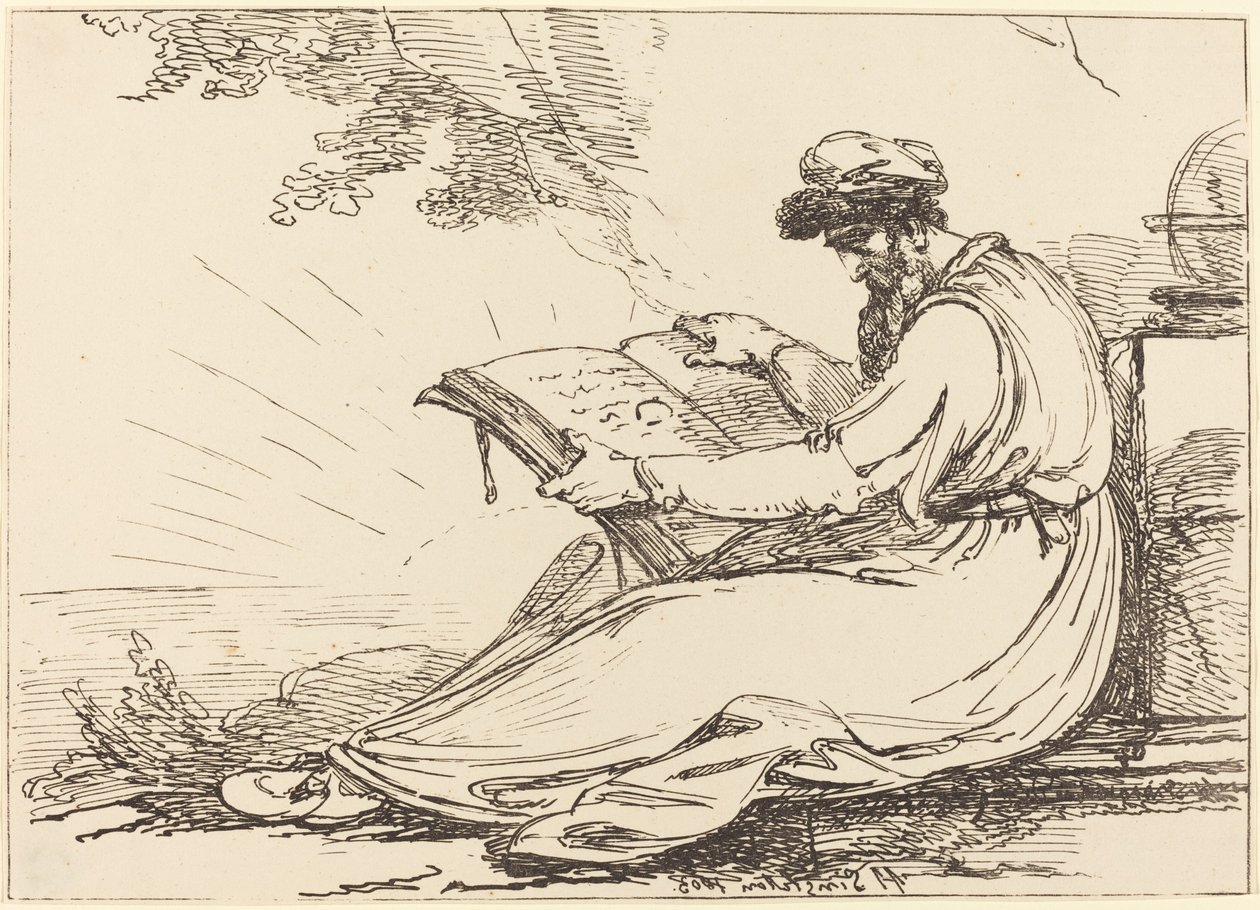Oriental avec barbe, lisant un livre - Henry Singleton