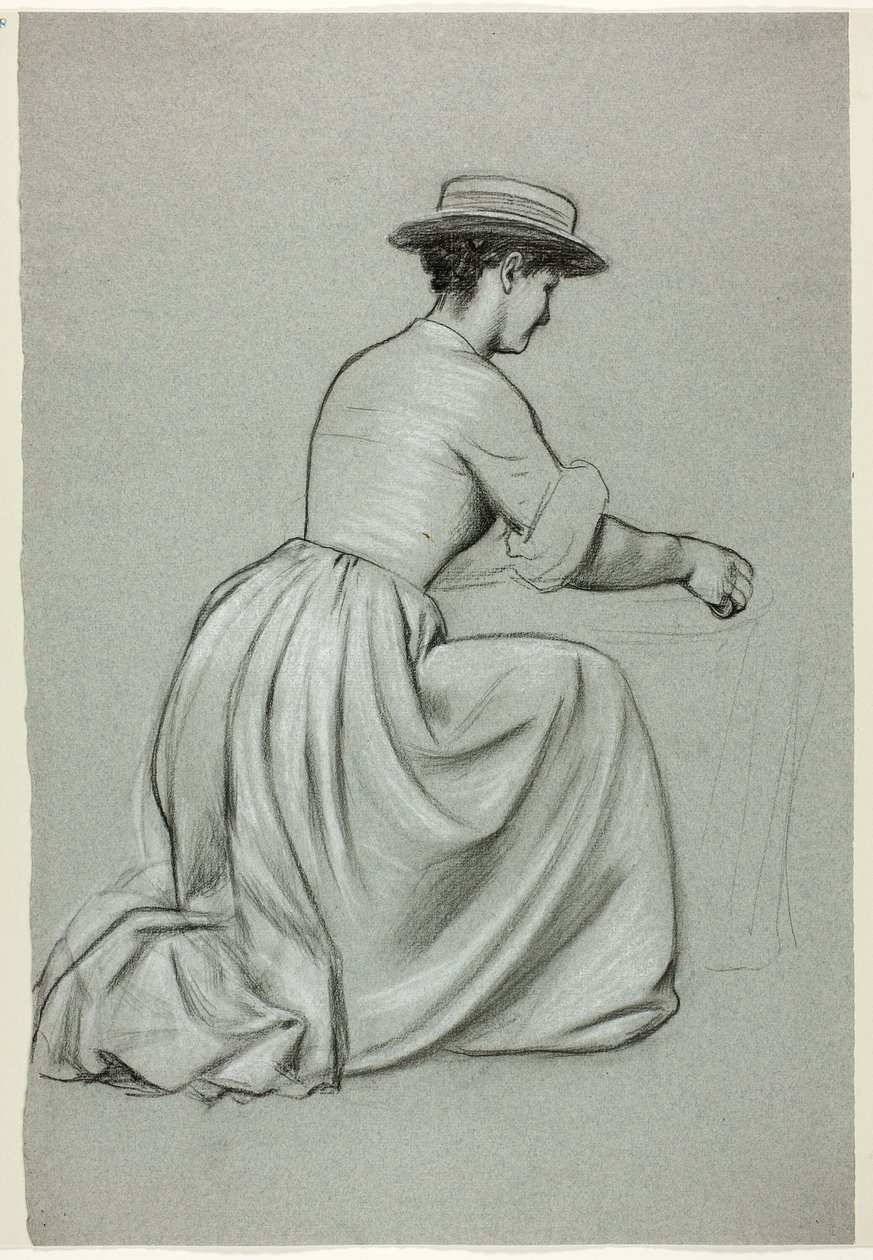 Femme agenouillée avec un chapeau de paille - Henry Stacy Marks