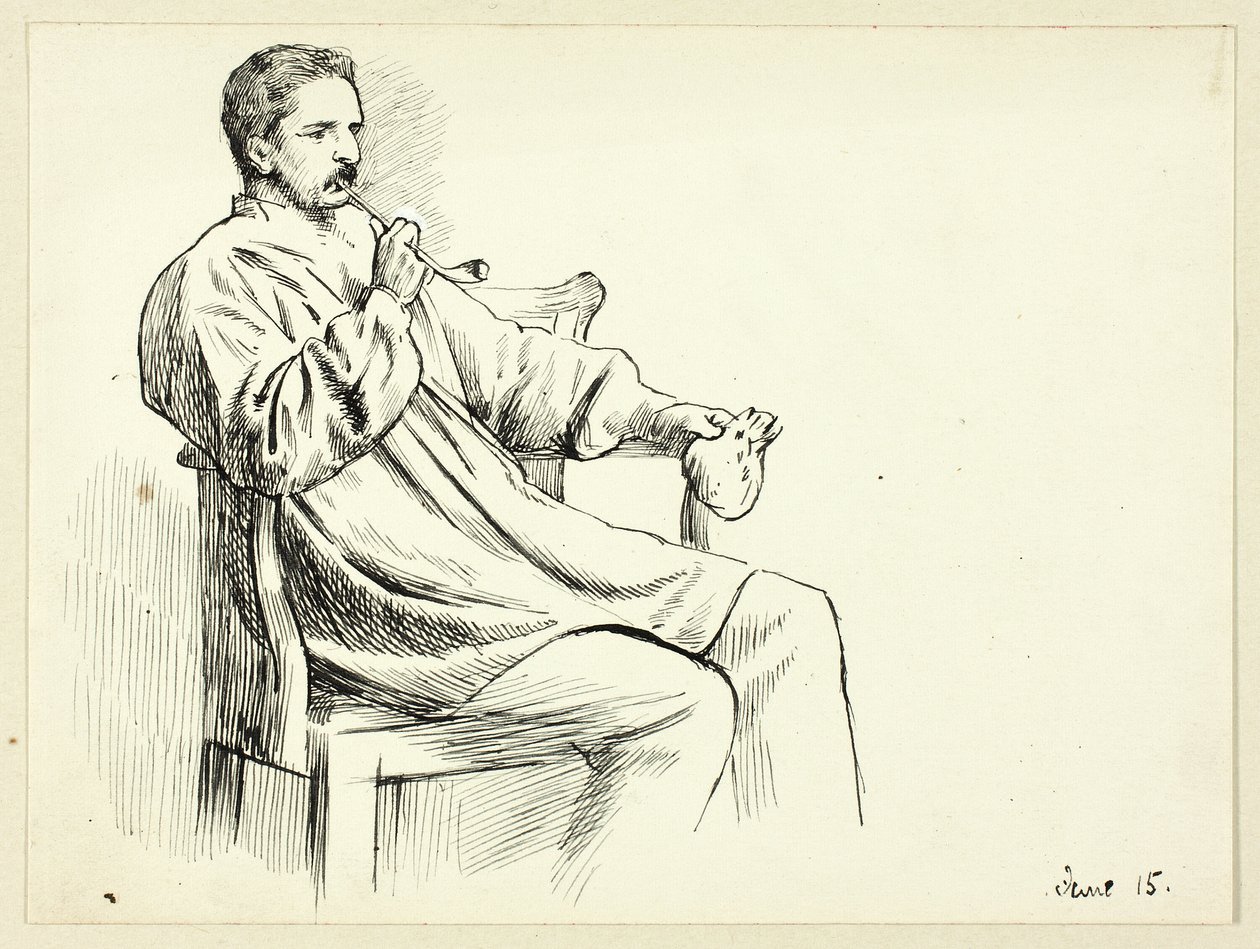 Homme assis fumant la pipe - Henry Stacy Marks