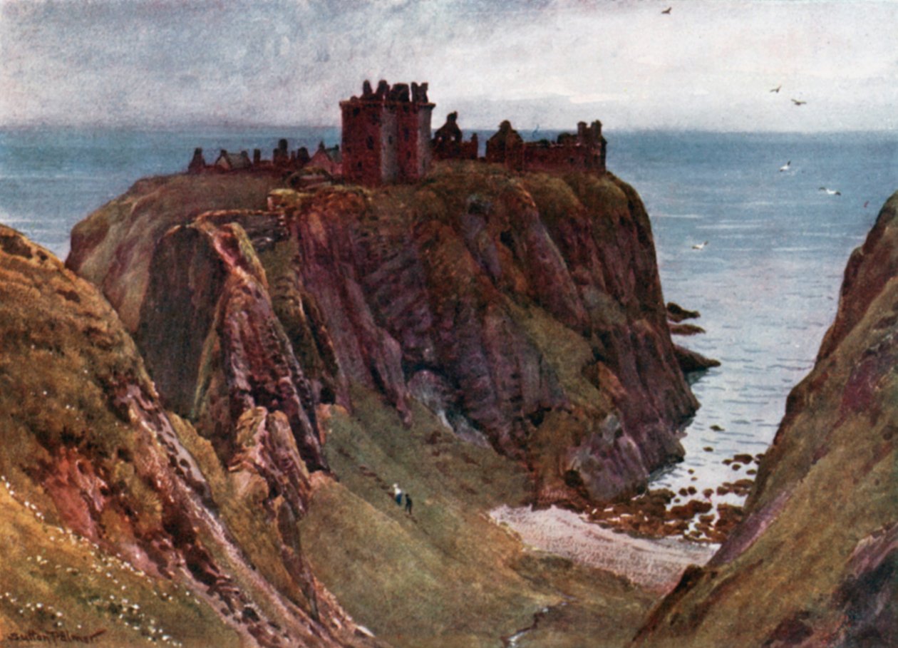Château de Dunnottar, Kincardineshire (lithographie couleur) - Henry Sutton Palmer