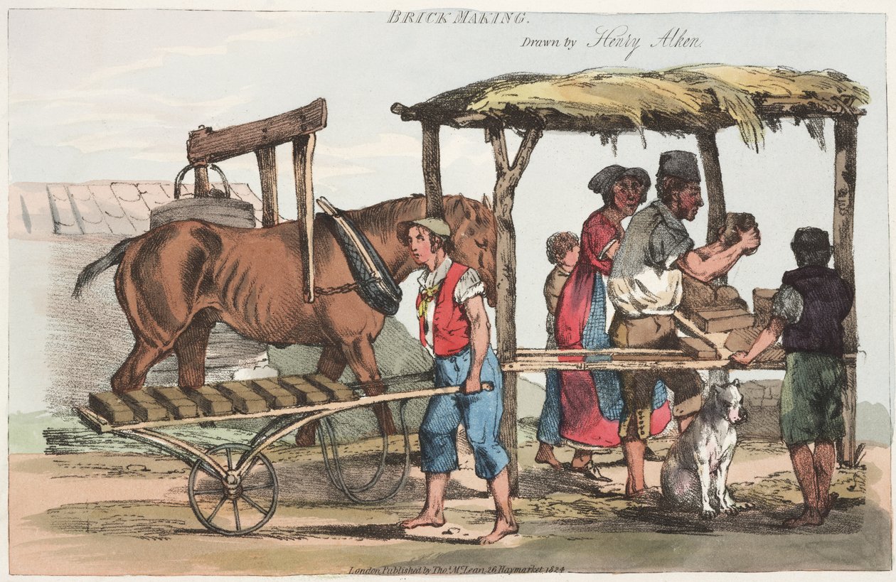 Fabrication de briques, publié par Thomas Mclean de Haymarket, 1824 - Henry Thomas Alken