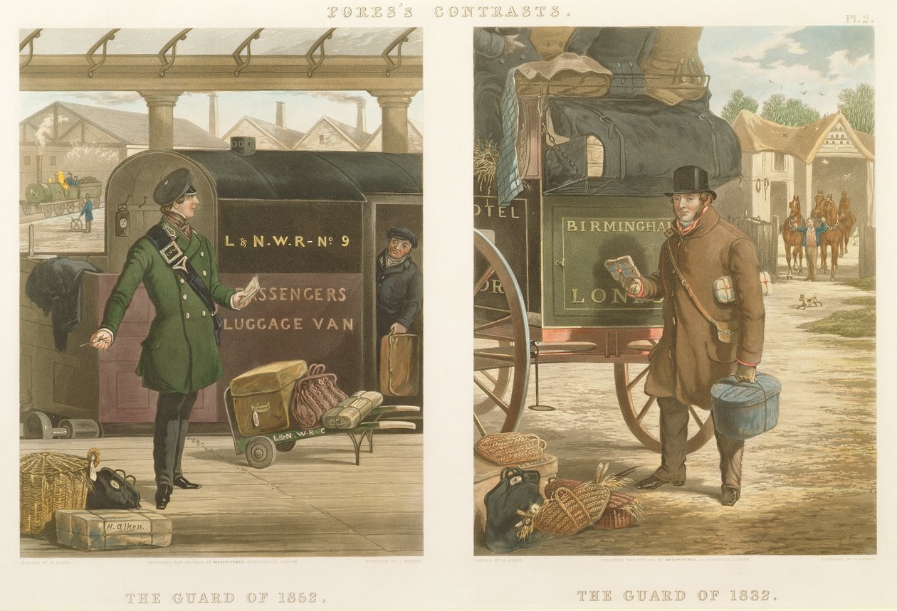 Les Contrastes de Fore : La Garde de 1832, La Garde de 1852, gravé par John Harris (1811-65) 1852 (aquatinte coloriée à la main) - Henry Thomas Alken