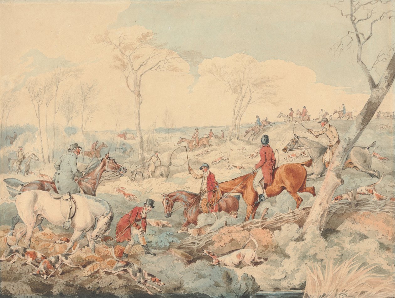 Chasse au renard : battre un fourré - Henry Thomas Alken