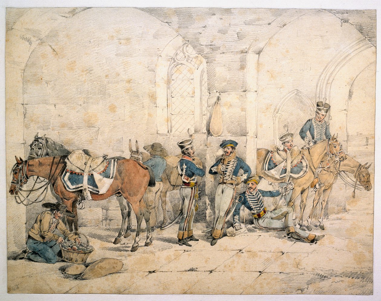 Hussards dans la péninsule, possiblement 1er Hussards, Légion allemande du roi, vers 1808 - Henry Thomas Alken