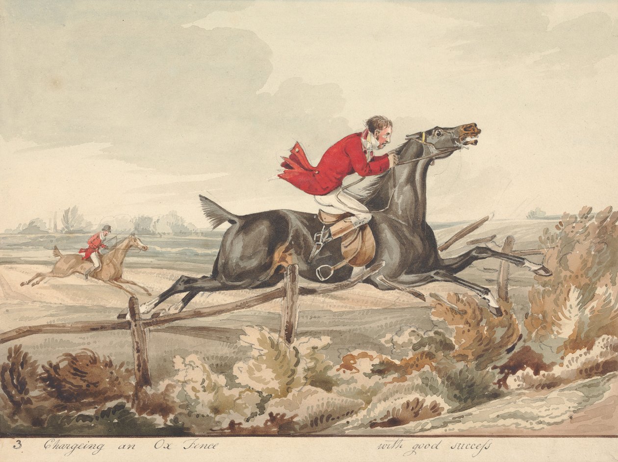 « Des chevaux aguerris et des cavaliers inexpérimentés » : « Une charge réussie contre une clôture à bœufs » - Henry Thomas Alken