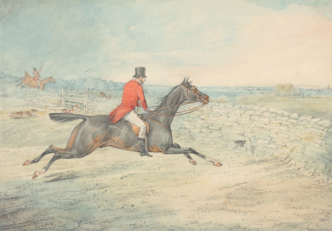 Un cavalier sur un cheval brun fonçant vers un mur - Henry Thomas Alken