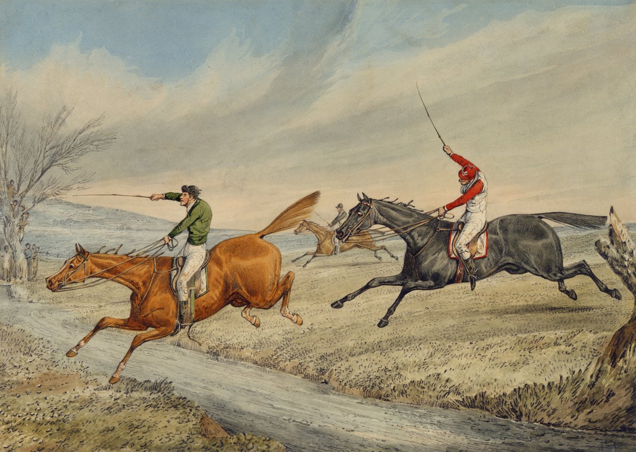 Steeplechasing: trois cavaliers franchissant un ruisseau - Henry Thomas Alken