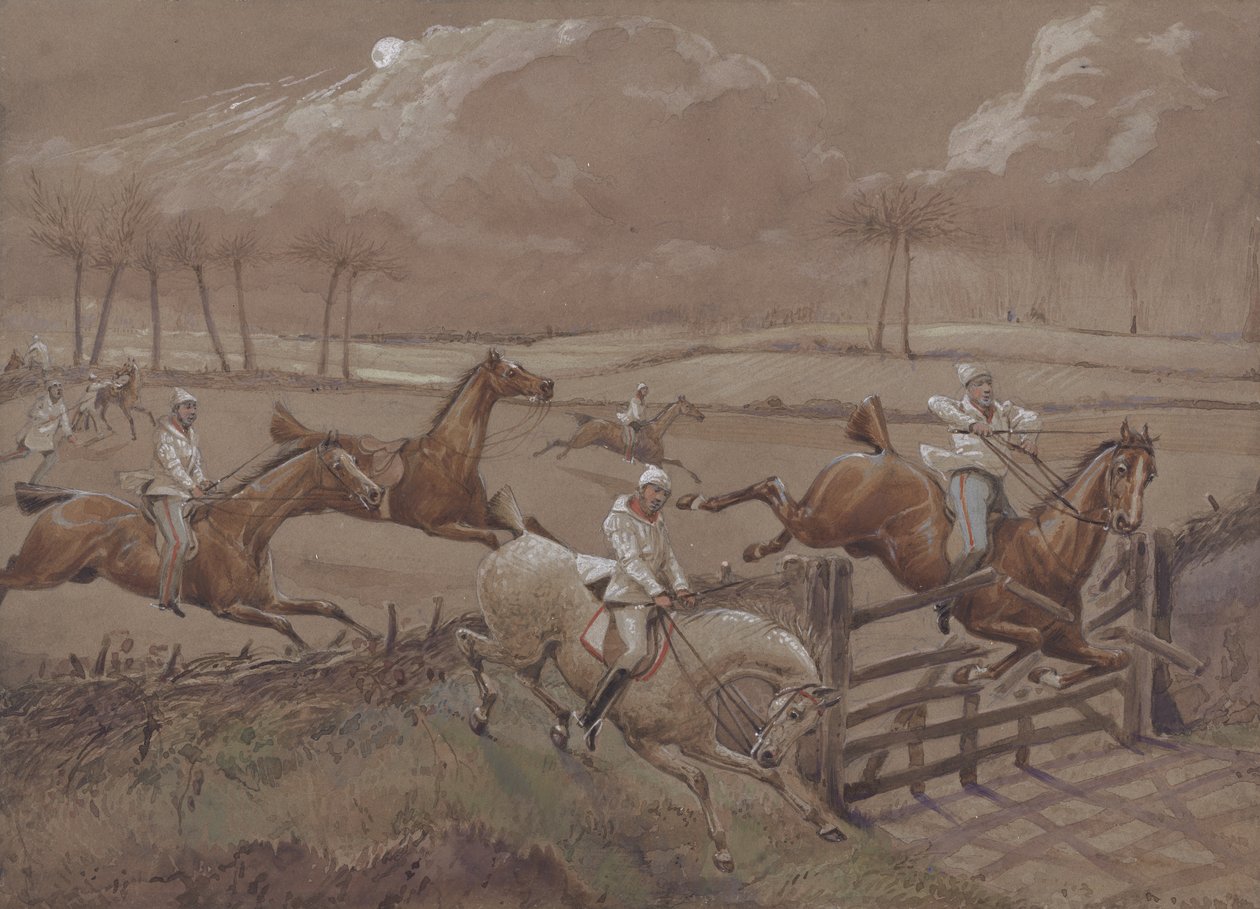 Le Dernier Champ près de Nacton Heath, planche 3, de The First Steeple Chase on Record, gravée par J. Harris, imprimée par Ackermann, Londres en 1839 - Henry Thomas Alken