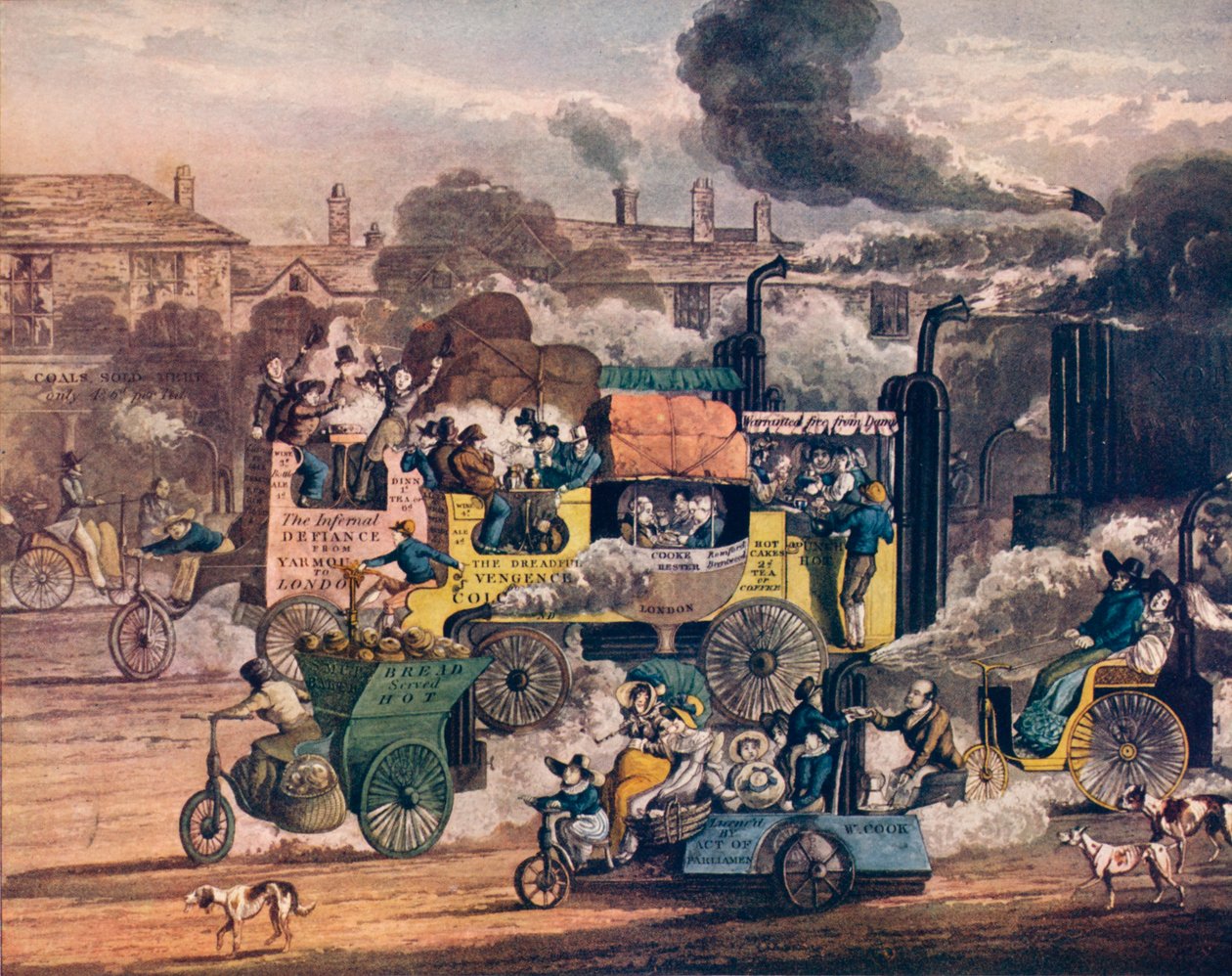 Le progrès de la vapeur - Une vue de White Chapel Road, 1905 - Henry Thomas Alken