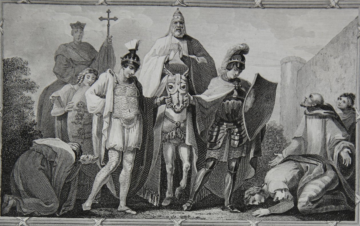 Henri et Louis conduisant le Pape au château de Torci, gravé par Saunders, illustration de 