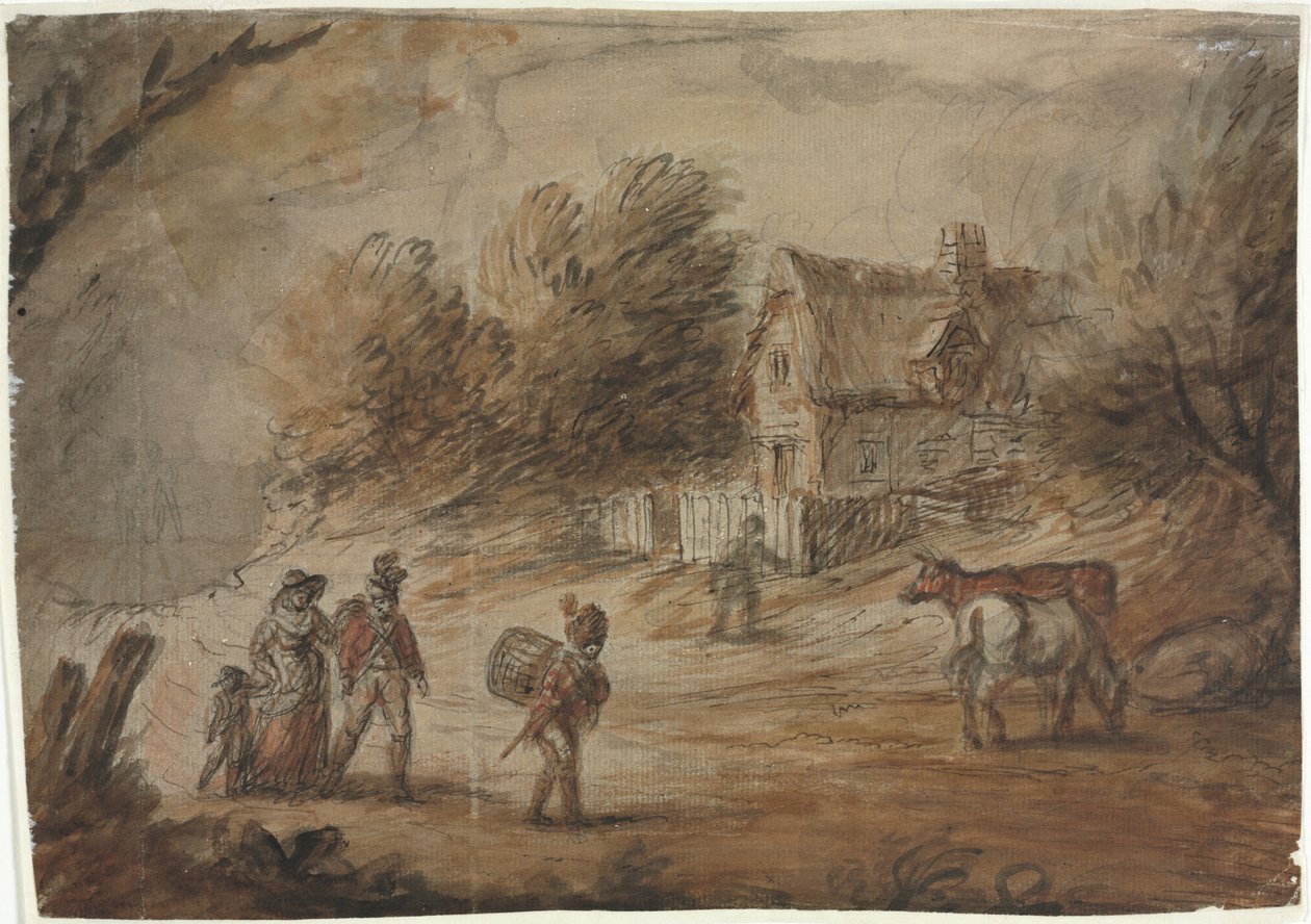 Scène de campagne avec des soldats - Henry William Bunbury