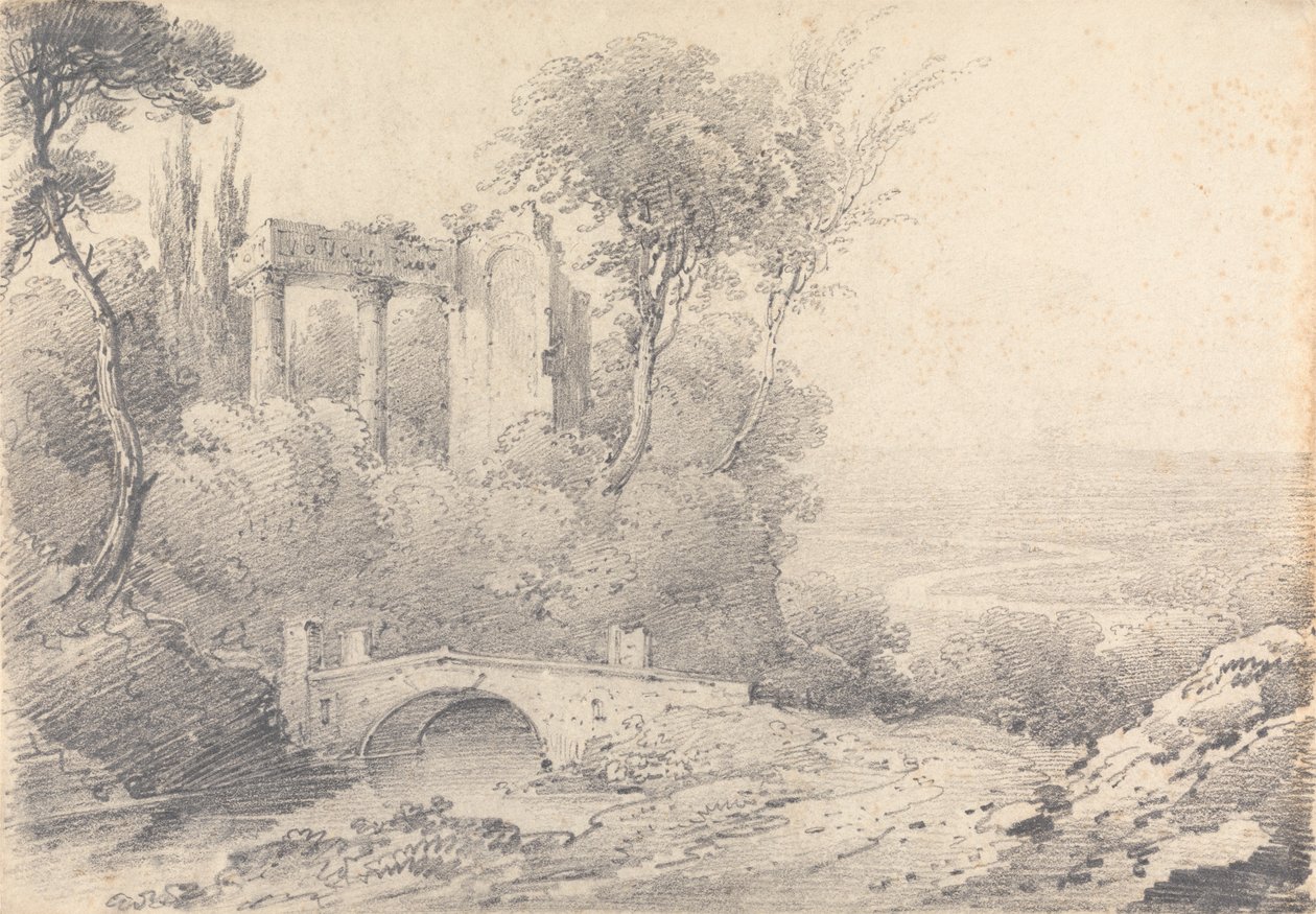 Paysage avec ruines et pont - Henry William Burgess