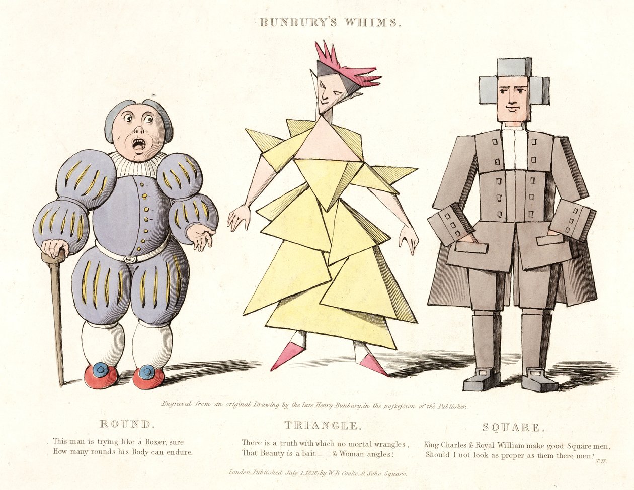 Rond, triangle et carré, de Bunburys Whims, 1828 - Henry William after Bunbury