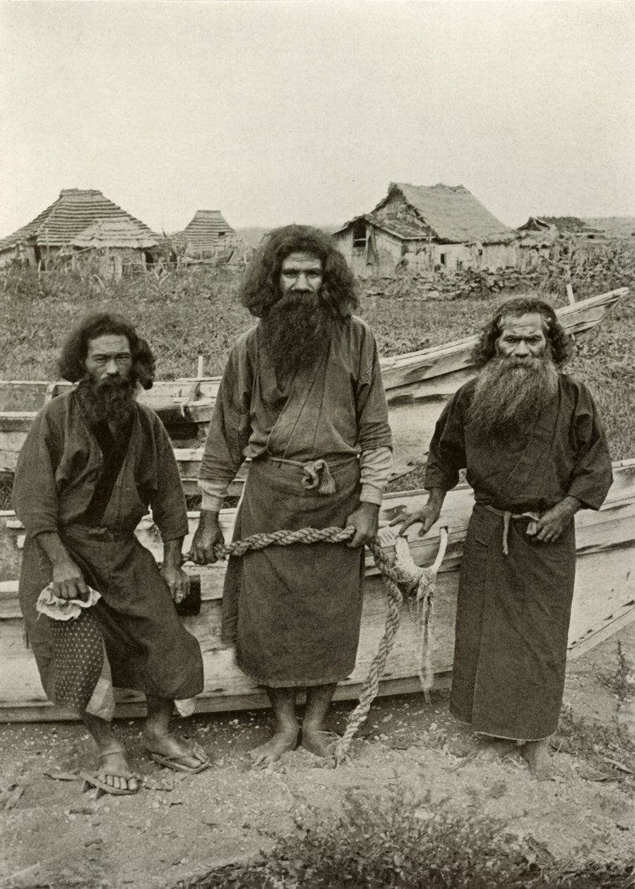 Happu Konno, Le Chasseur au Centre et Deux Pêcheurs Aïnous, 1910 - Herbert Ponting