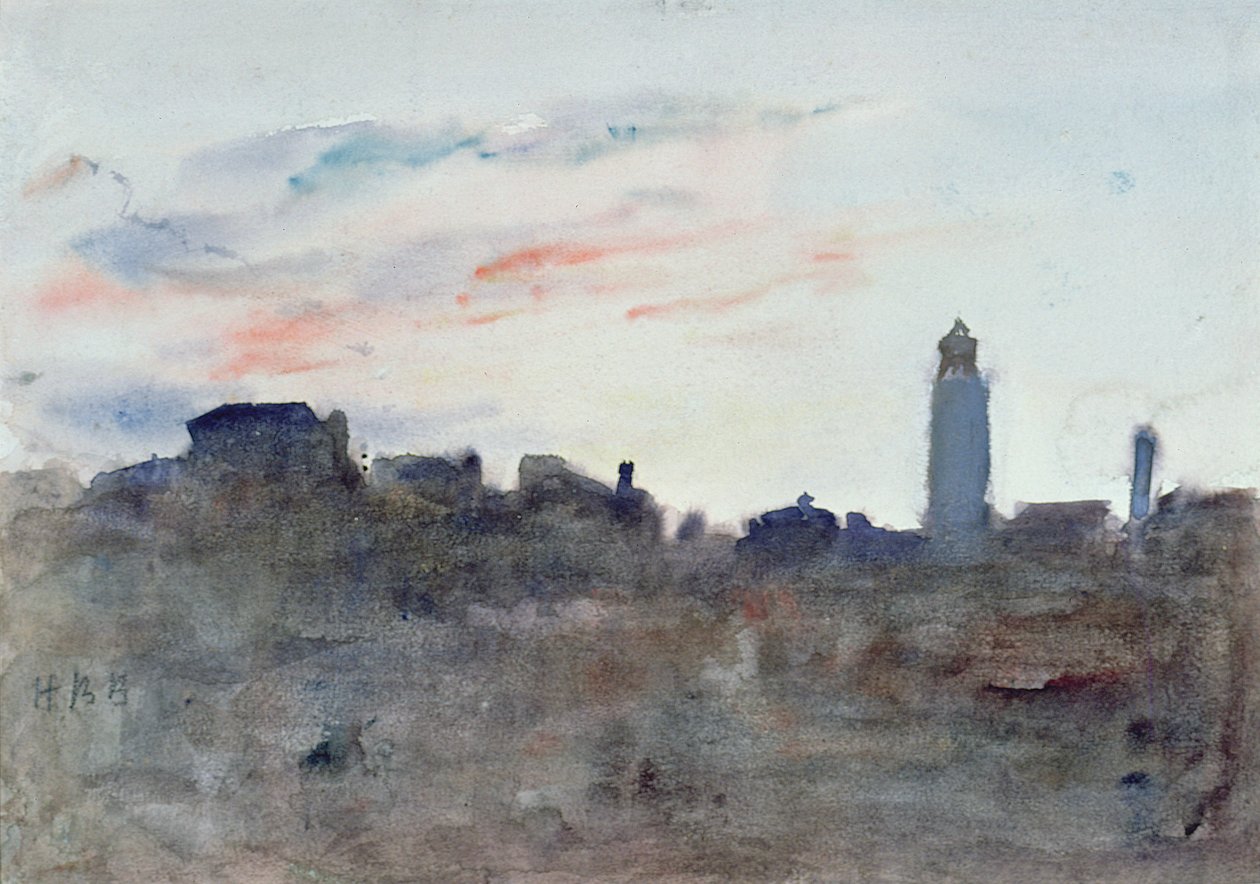 Après le coucher du soleil, vue de la fenêtre de l