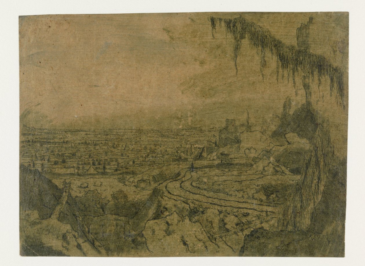Vue lointaine avec une route et des branches moussues - Hercules Segers